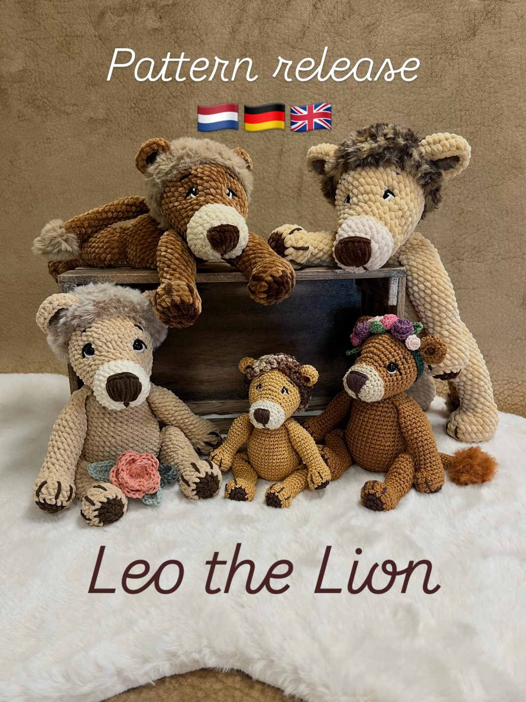 Het patroon Leo de Leeuw, gehaakt in verschillende versies